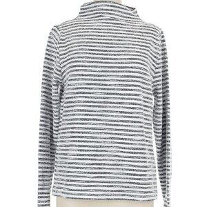 NWT Ann Taylor Large Sweater Top Sweatshirt Gray Black Tweed Stripe Funnel Neck